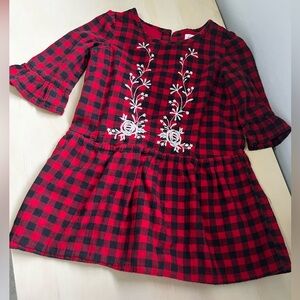 GAP Buffalo Plaid Dress with Floral Embroidery 3T